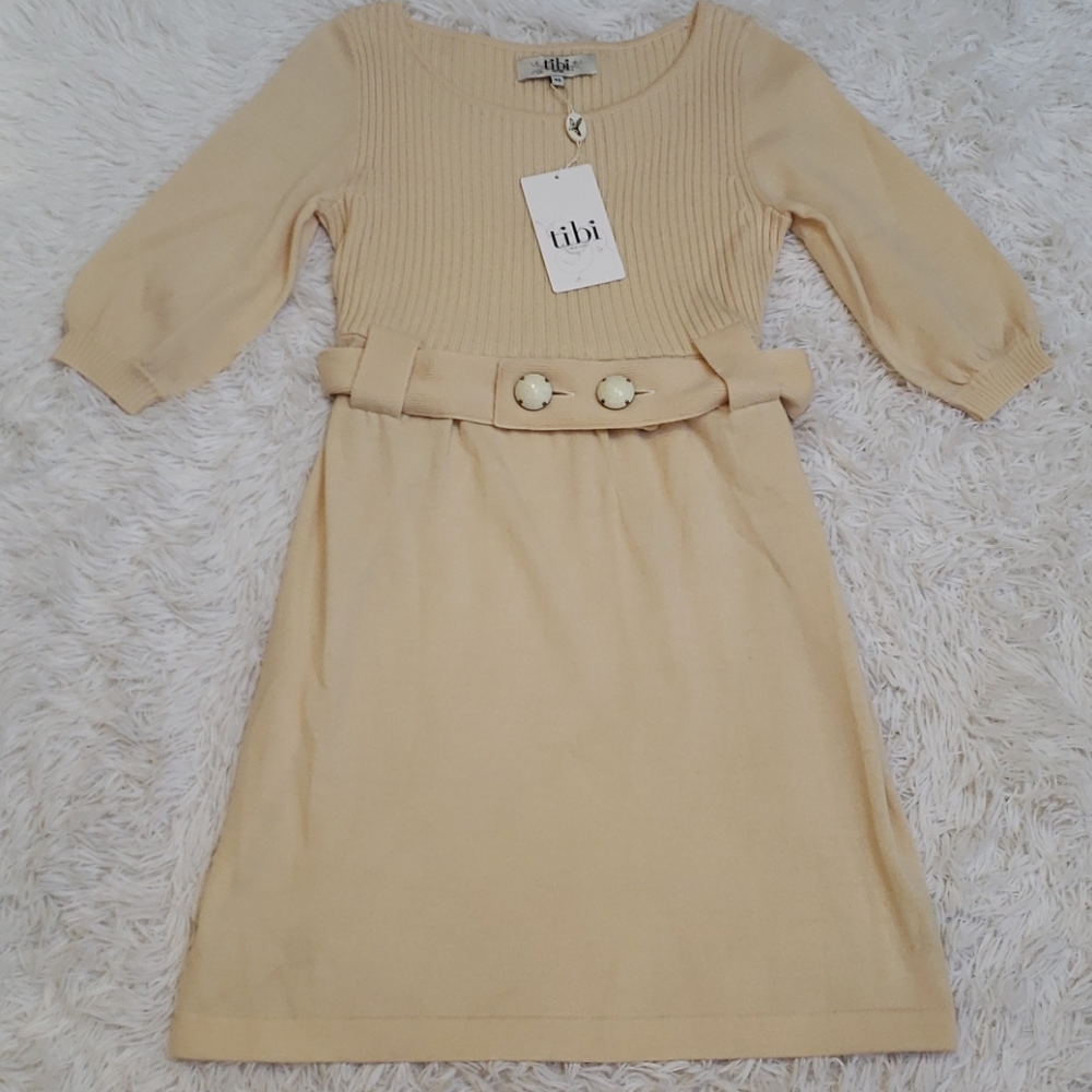 Tibi cream belted sweater dress
